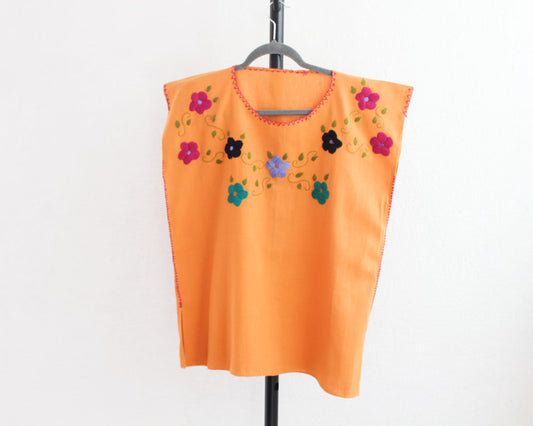 Blusa Corta Bordada Ana Mostaza Florecitas