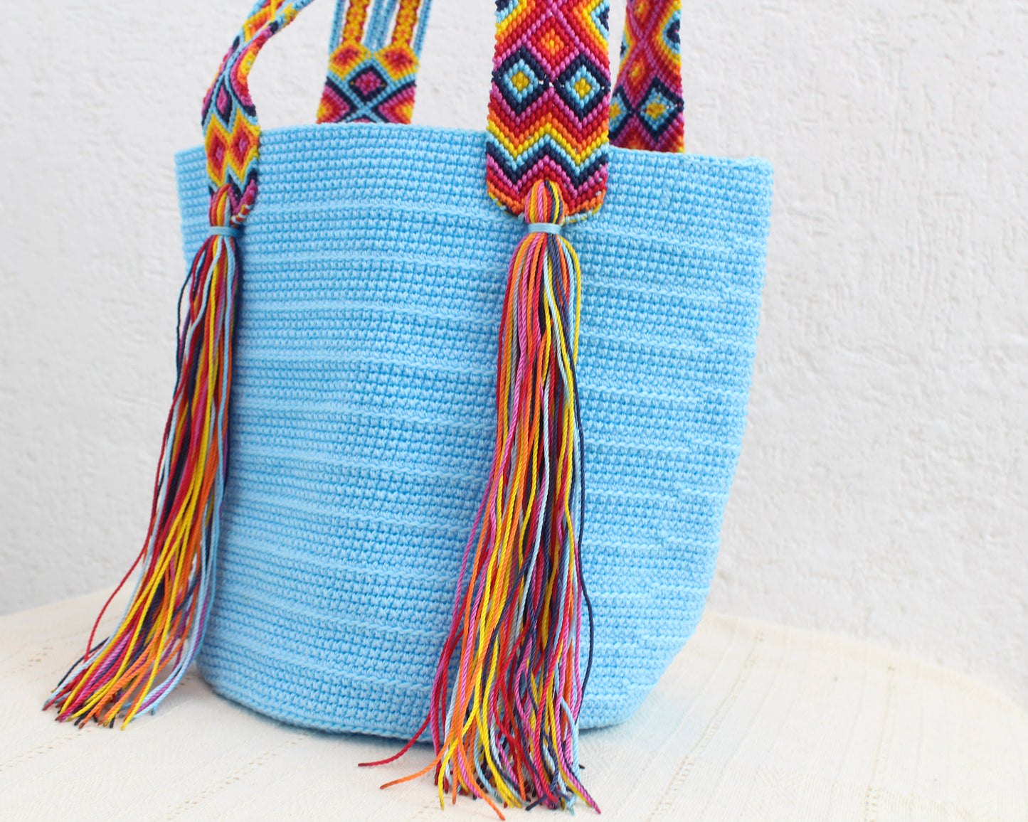 Bolso de mano Azul Claro Rojo