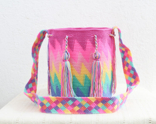 Bolso Morral Rombos Rosa Amarillo Azul Pastel