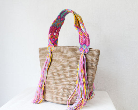 Bolso de mano Beige Rosa Amarillo
