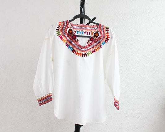 Blusa Flores Bordadas XL Imelda Blanca Colores