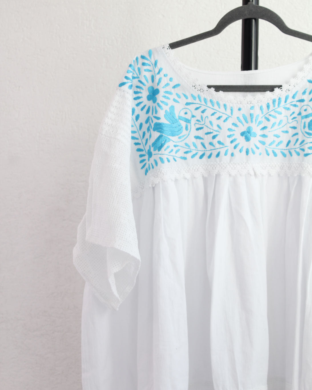 Vestido Lety 3XL - 4 XL  Blanco Pajaritos Azul Cielo