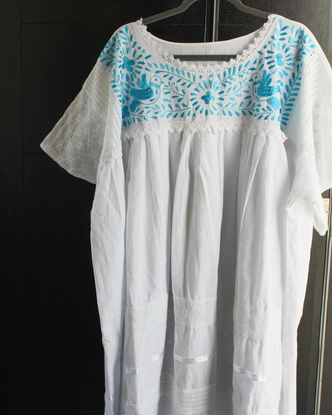 Vestido Lety 3XL - 4 XL  Blanco Pajaritos Azul Cielo