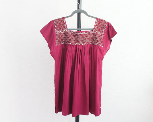 Blusa Bordada Tania Vino Florecitas XL -XXL