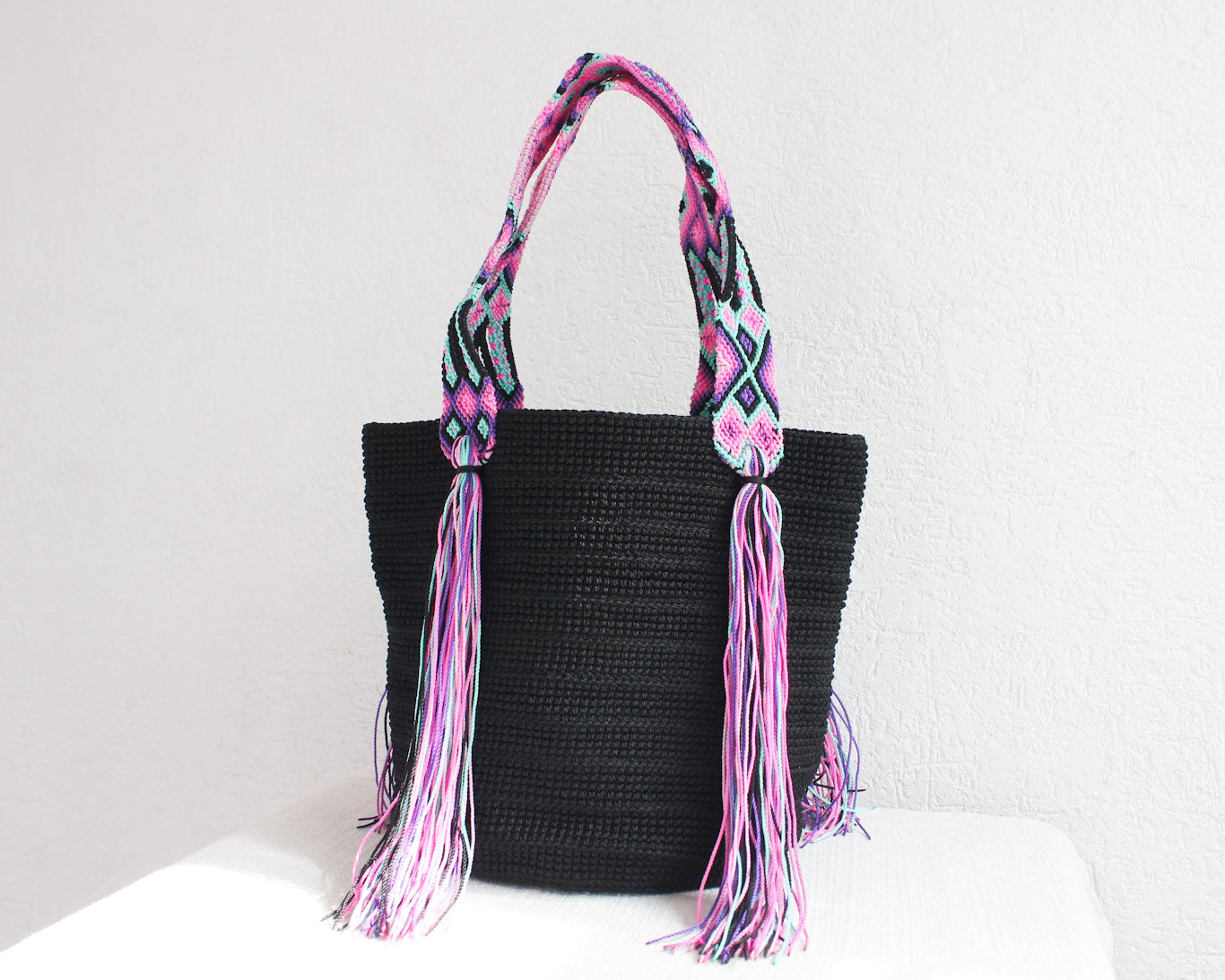 Bolso de mano Negro Lila Rosa