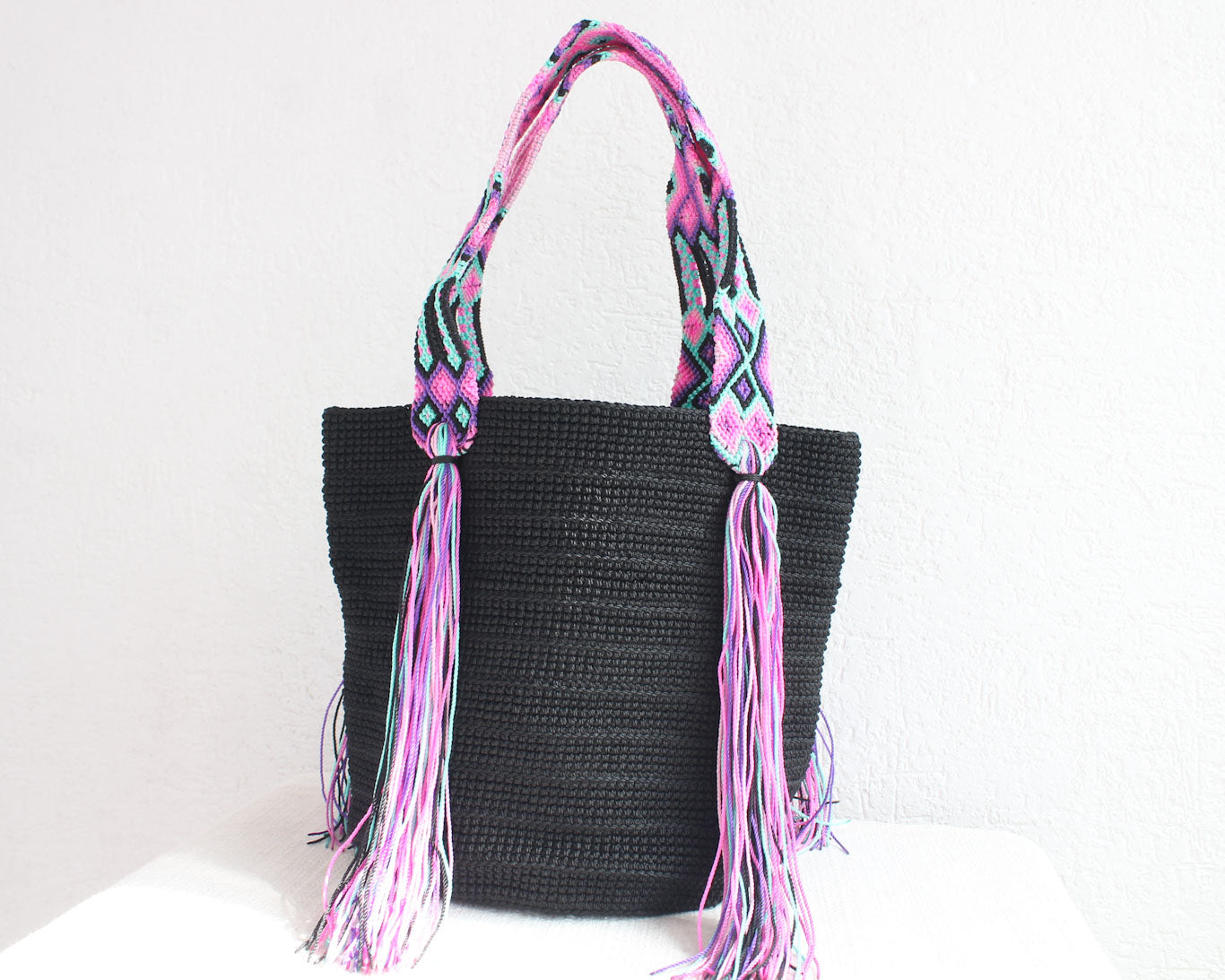 Bolso de mano Negro Lila Rosa