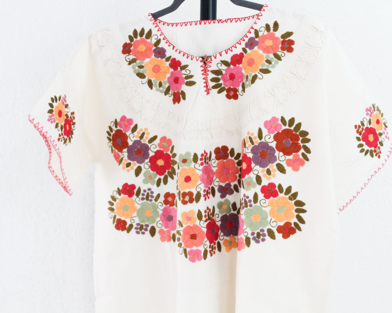 Blusa Flores Bordadas XXL Manta Rosa Naranja