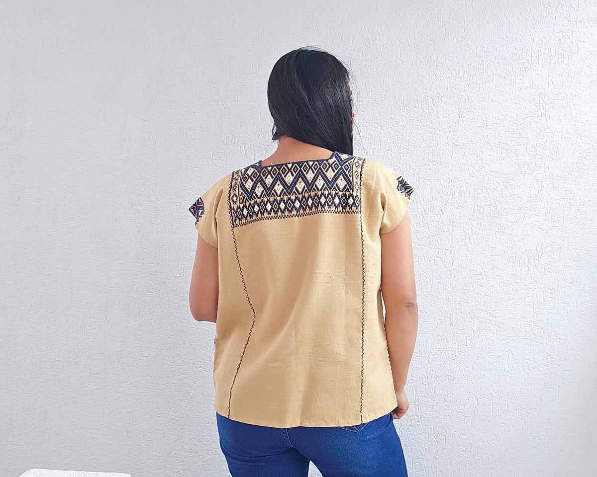 Huipil corto Laura Beige Gris Oxfort