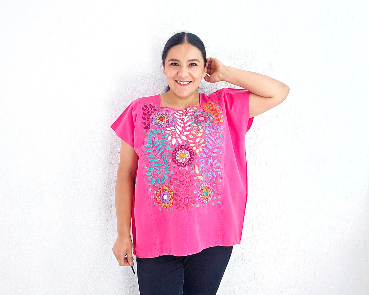 Huipil Flores Rosa Mexicano XL - 2XL