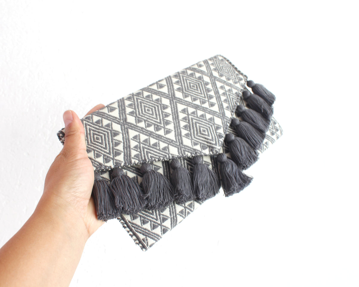 Clutch Artesanal Estrellas D Gris Perla