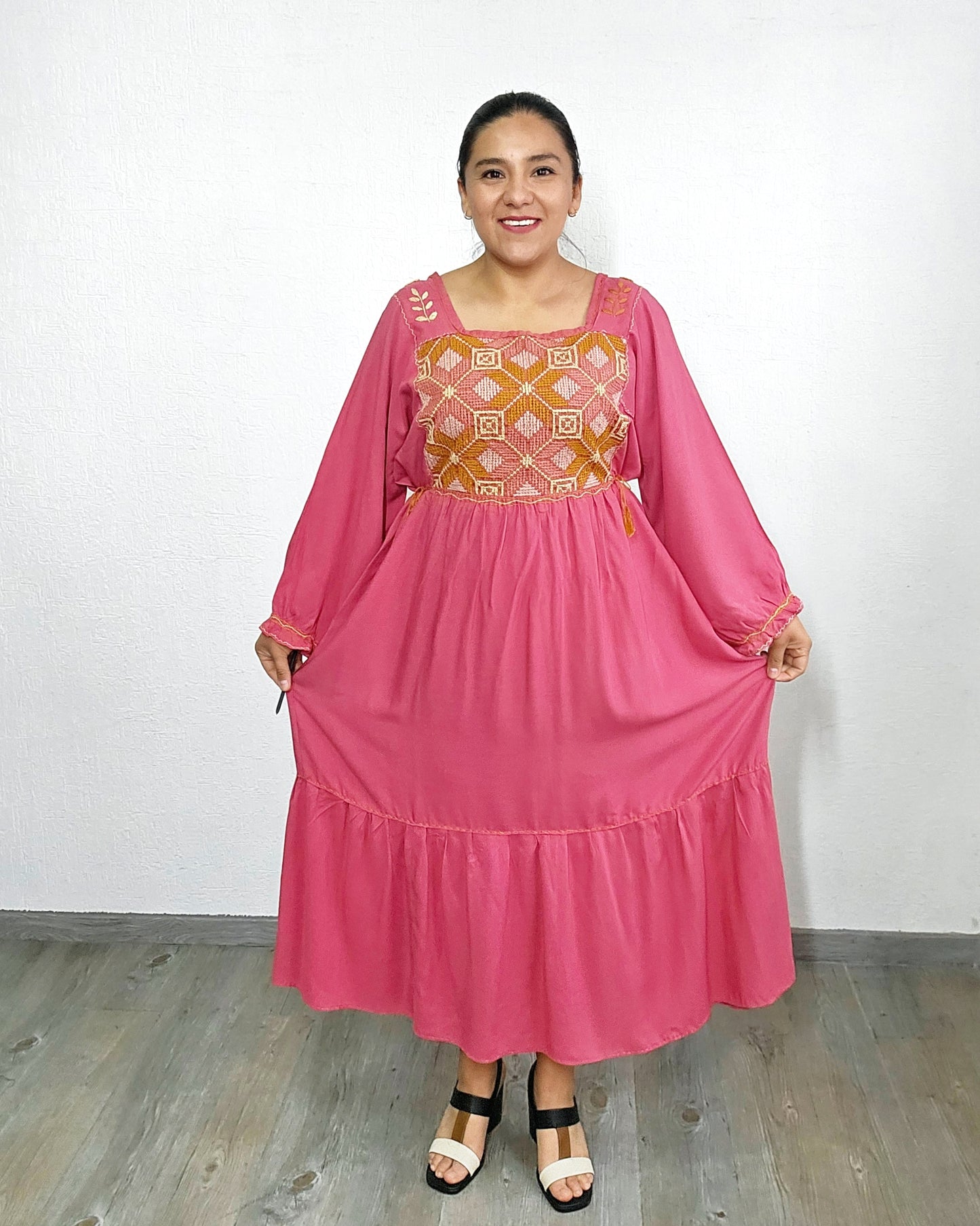 Vestido Julia Flores Manga  XL / XXL Coral