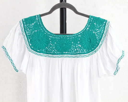 Blusa Aguacatenango Blanco Turquesa
