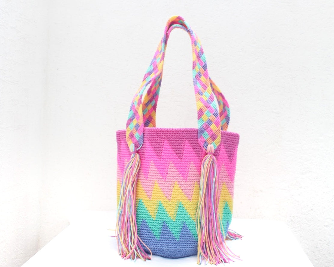 Bolso de mano ZigZag Rosa Amarillo Aqua
