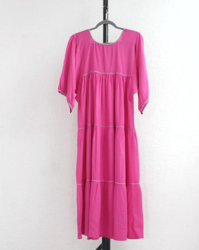 Vestido Maria Flores Rosa Mx L / XL Manga 3/4