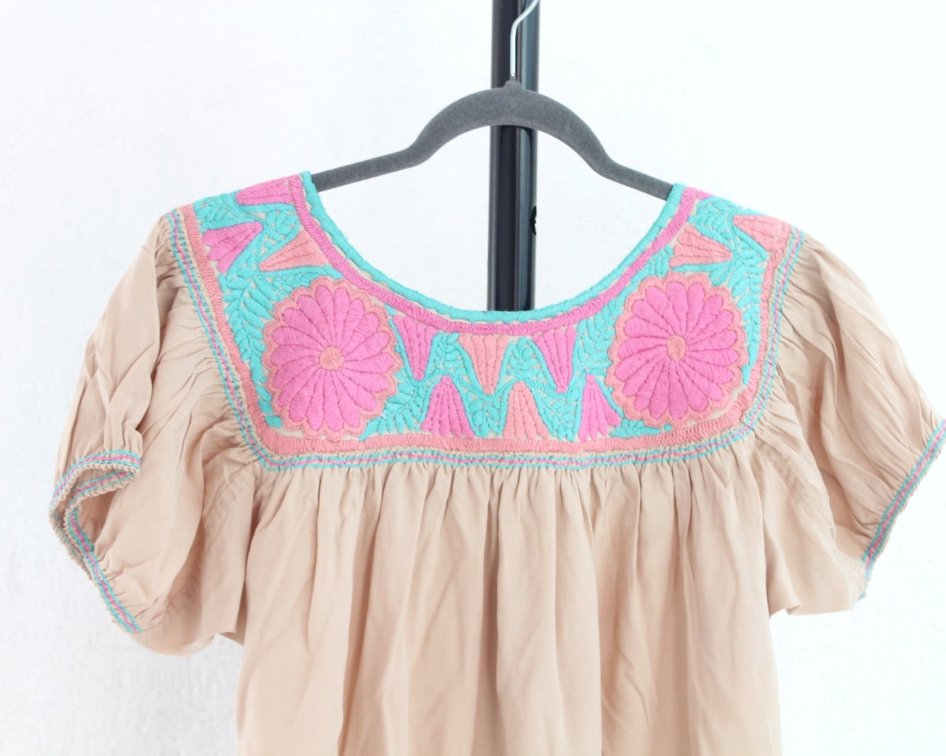 Blusa Aguacatenango Beige Rosa Turquesa