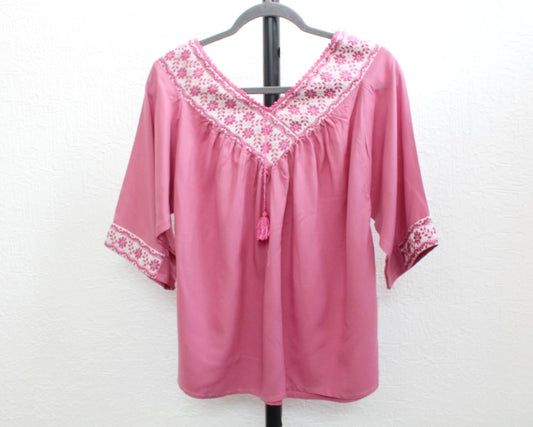 Blusa Cuello V Palo de Rosa Florecitas
