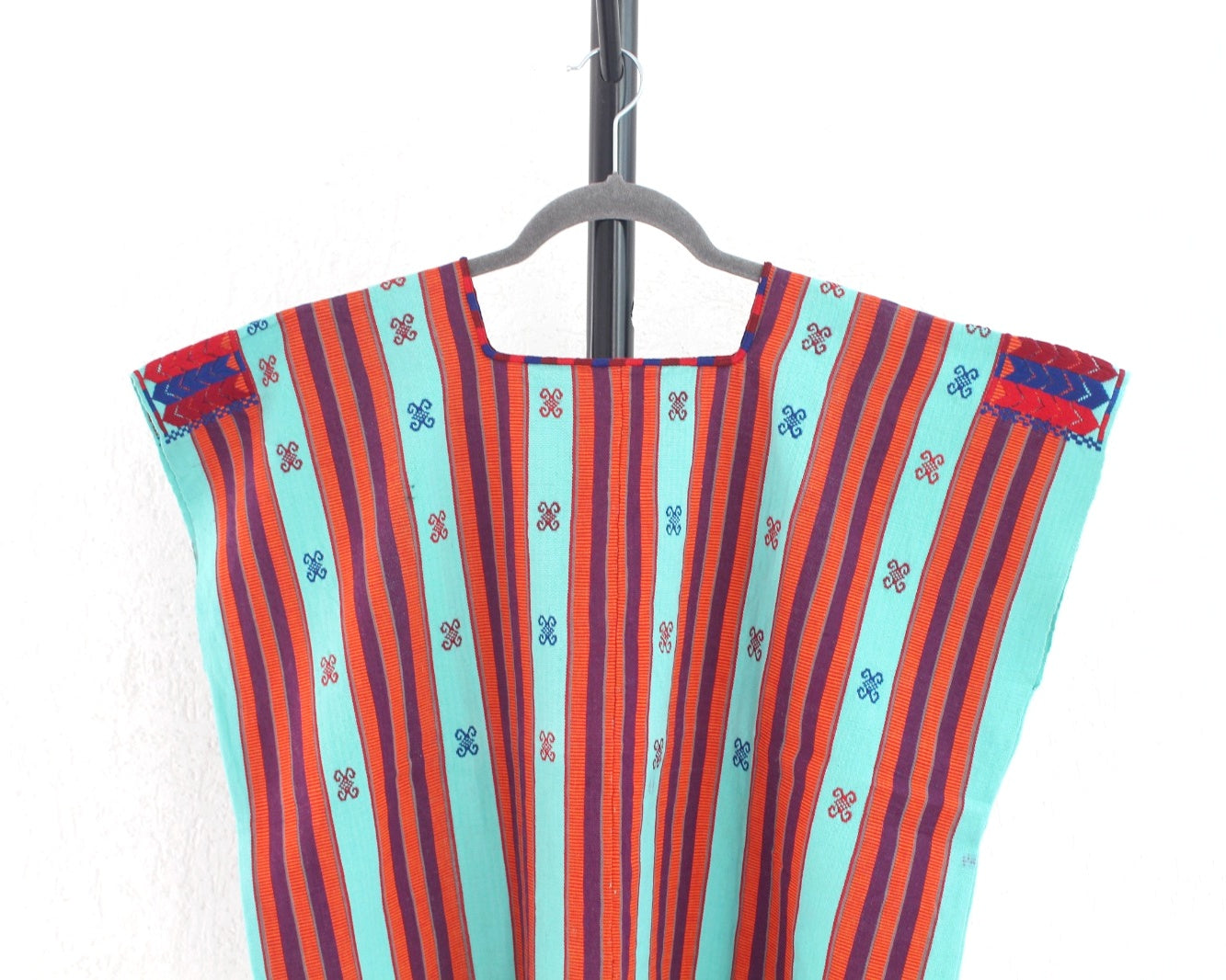 Huipil Corto Pantheló Turquesa Naranja