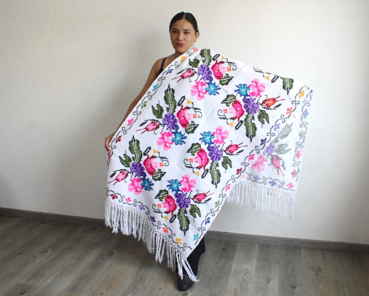 Rebozo Flores Blanco Grande