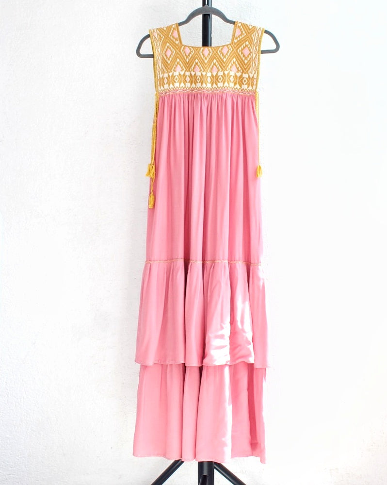 Vestido Teresa Rosa Amarillo Telar Unitalla