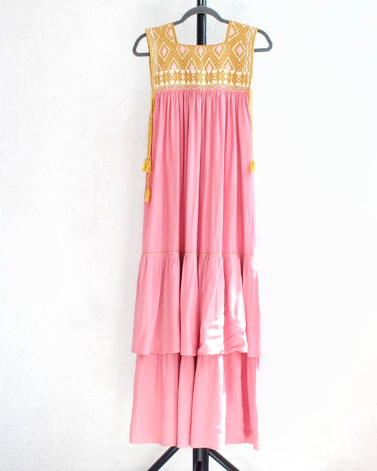 Vestido Teresa Rosa Amarillo Telar Unitalla