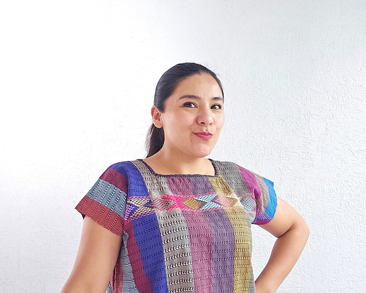Huipil Angela Azul Rosa Morado XL