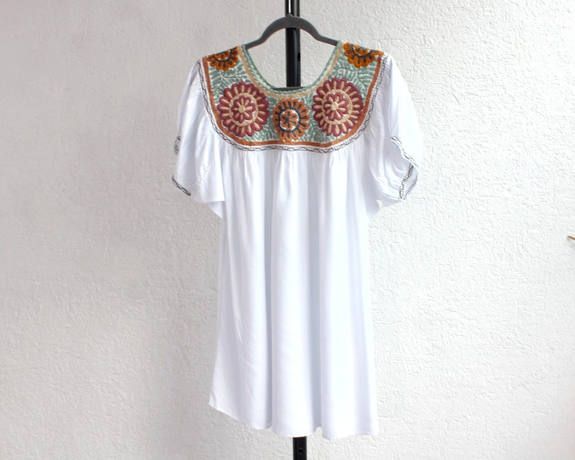 Blusa Aguacatenango Blanco Menta Mostaza
