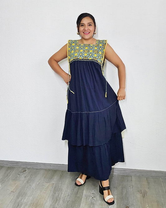 Vestido Teresa Azul Marino Amarillo Unitalla