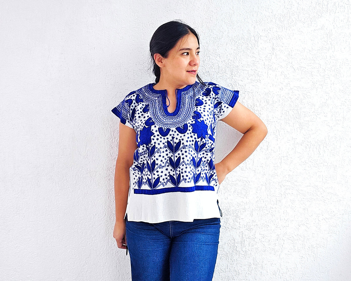 Blusa Milpa Flores Azul Rey Unitalla