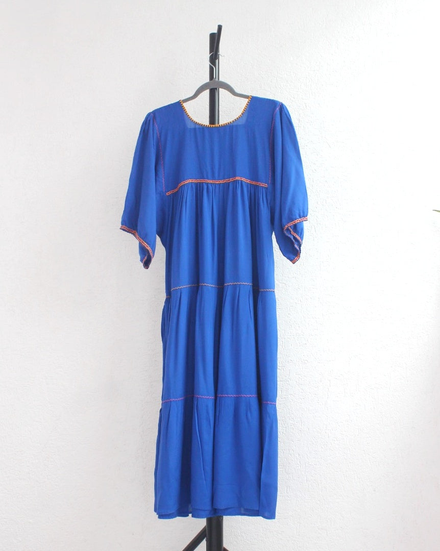 Vestido Maria Flores Azul Rey L / XL Manga 3/4
