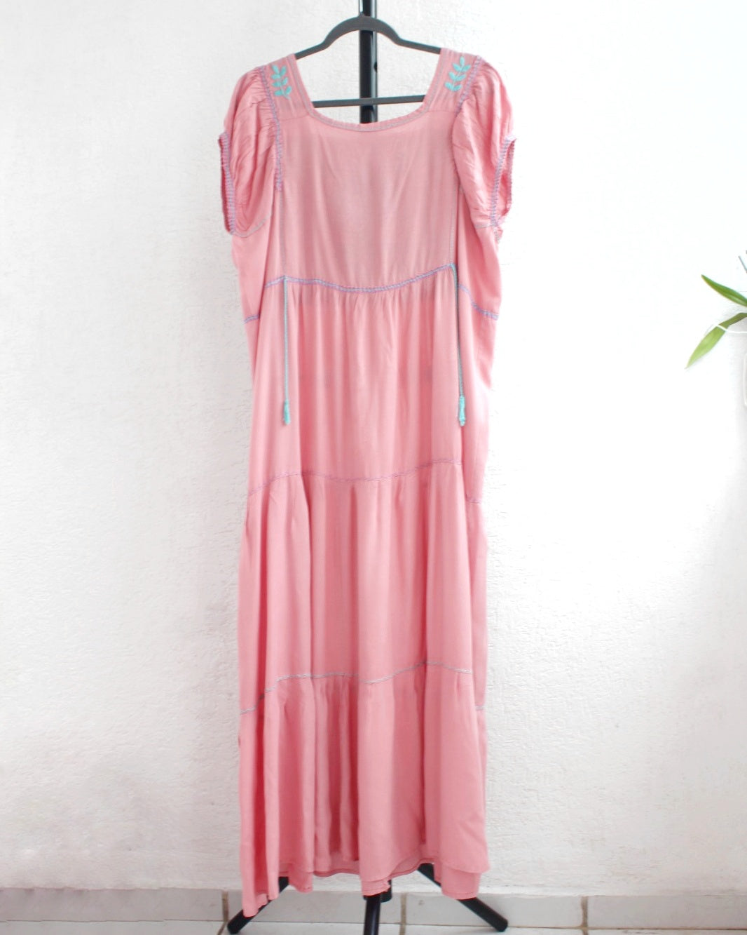 Vestido Maribel Flores Rosa Pastel Turquesa L / XL