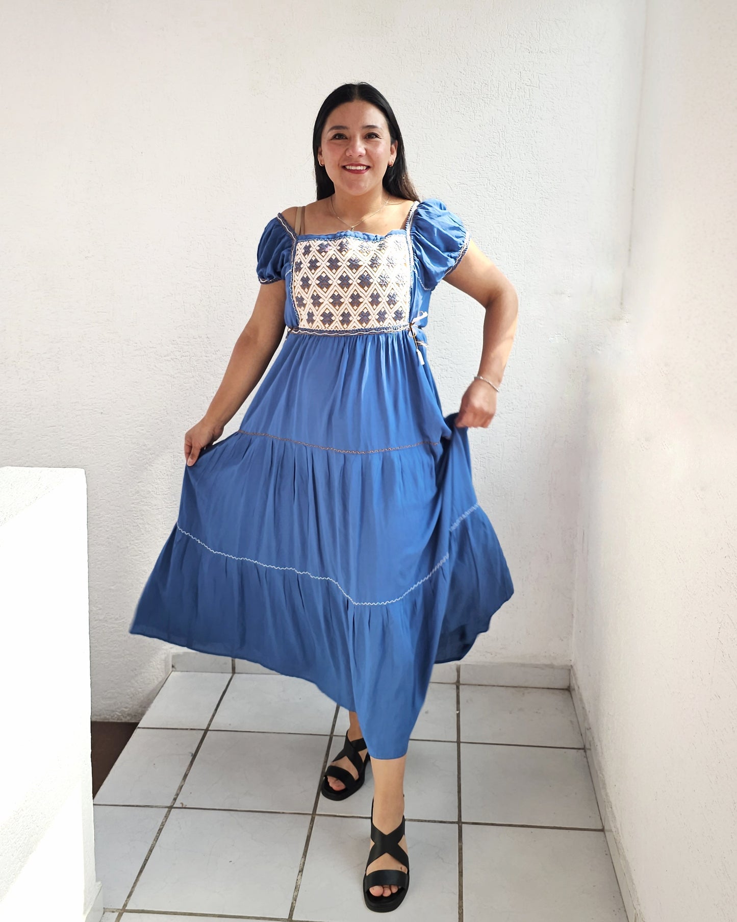 Vestido Gloria Azul Blanco Amarillo S- M -L