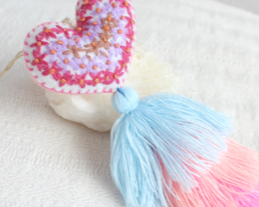 Corazón Florecitas Azul Salmón Rosa