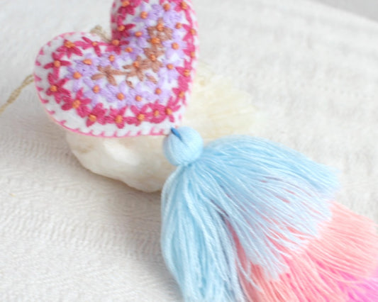 Corazón Florecitas Azul Salmón Rosa