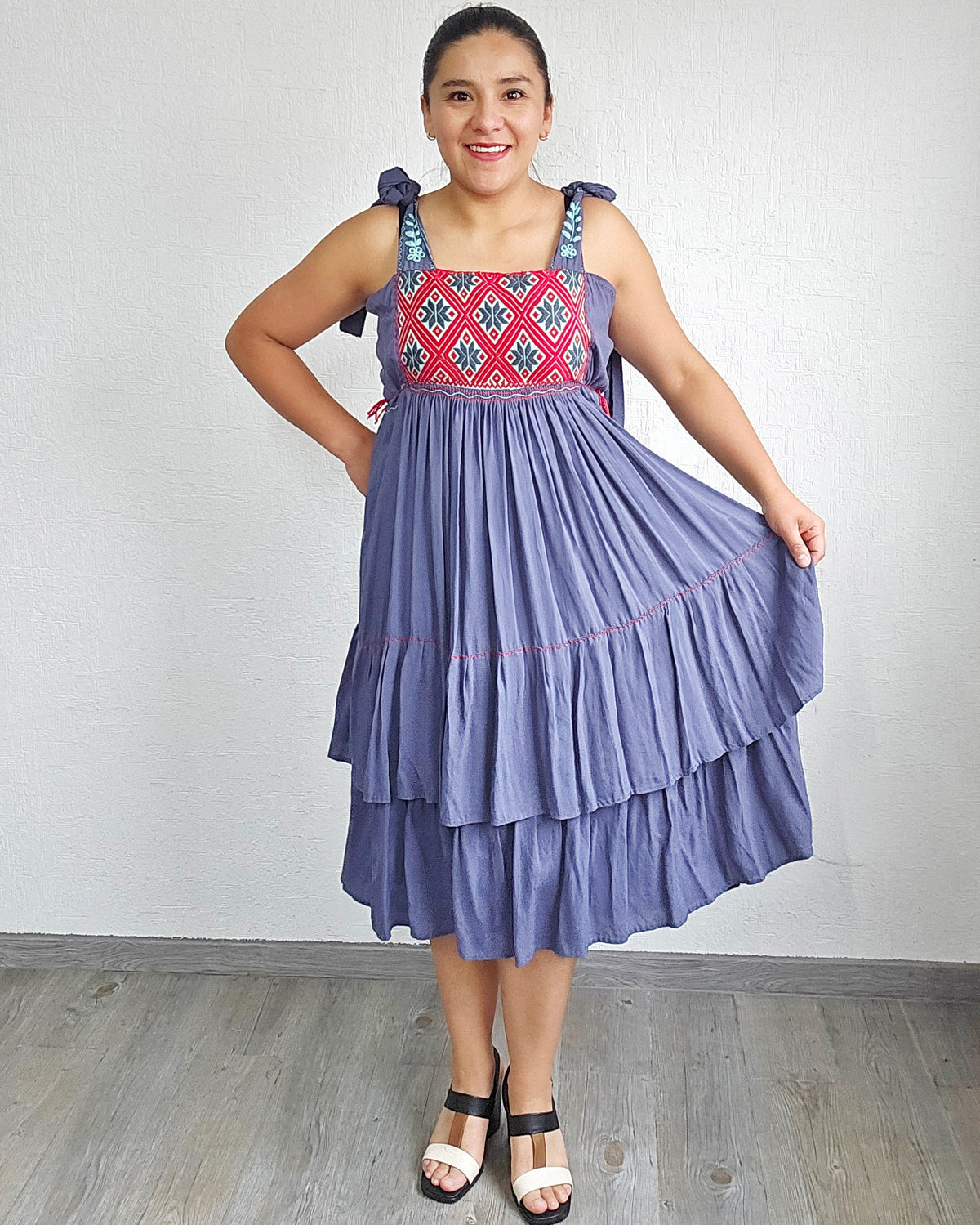 Vestido Fatima Telar Gris Rojo XL -XXL