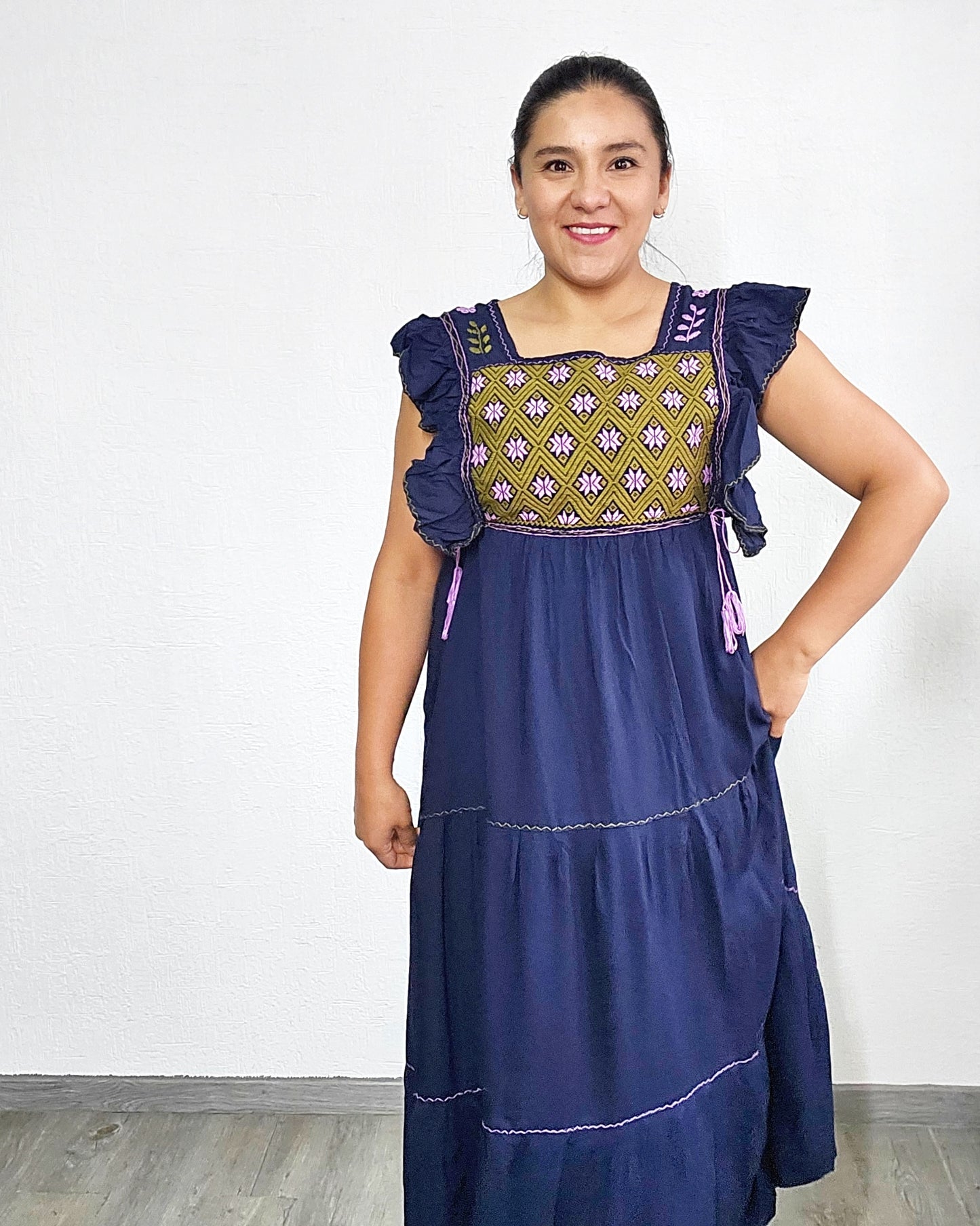 Vestido Josefina Azul Marino Verde