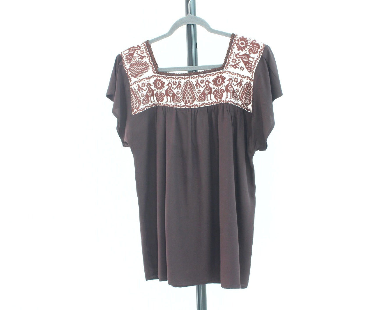 Blusa Bordada Tania Café Pavo Reales L - XL