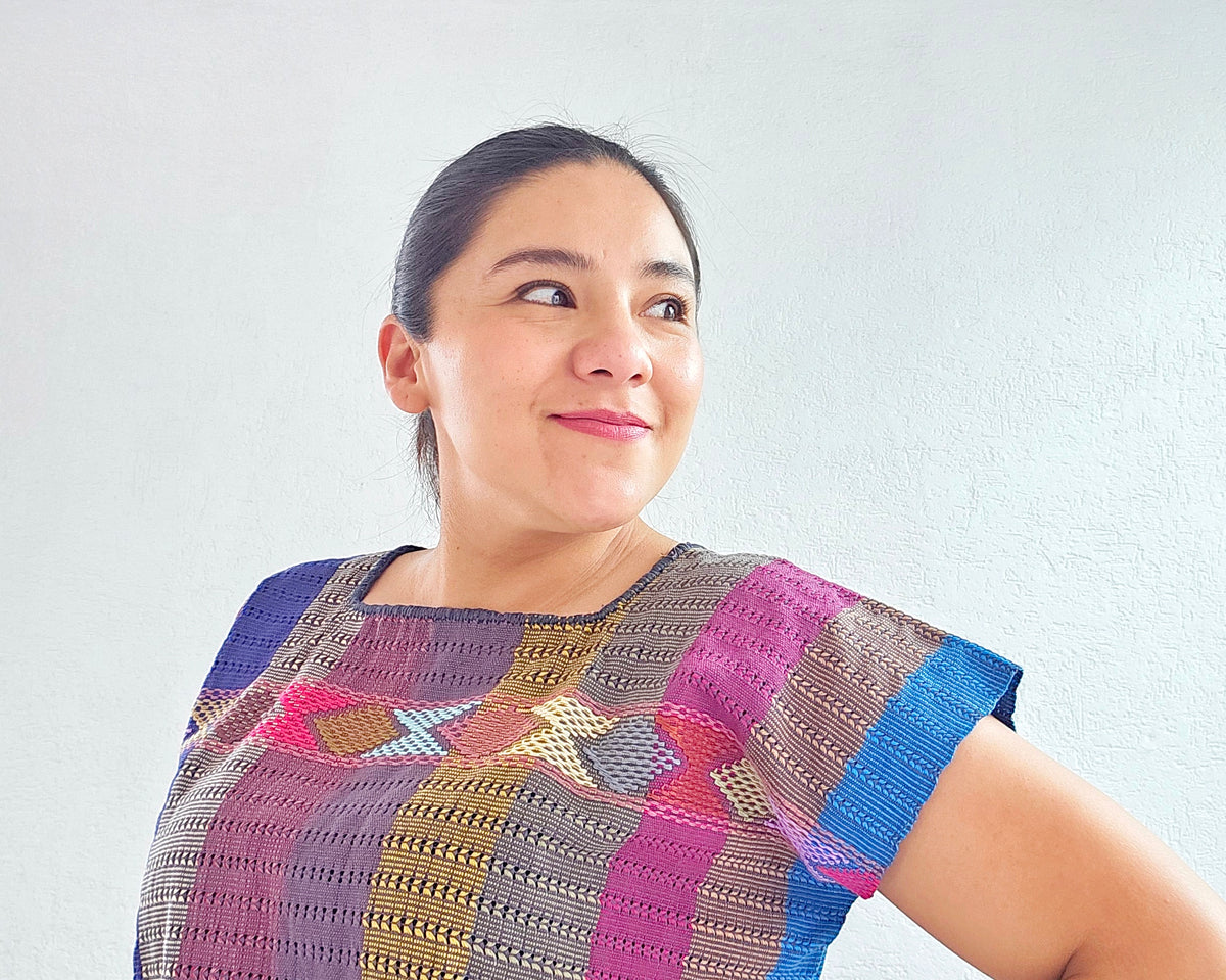 Huipil Angela Azul Rosa Morado XL