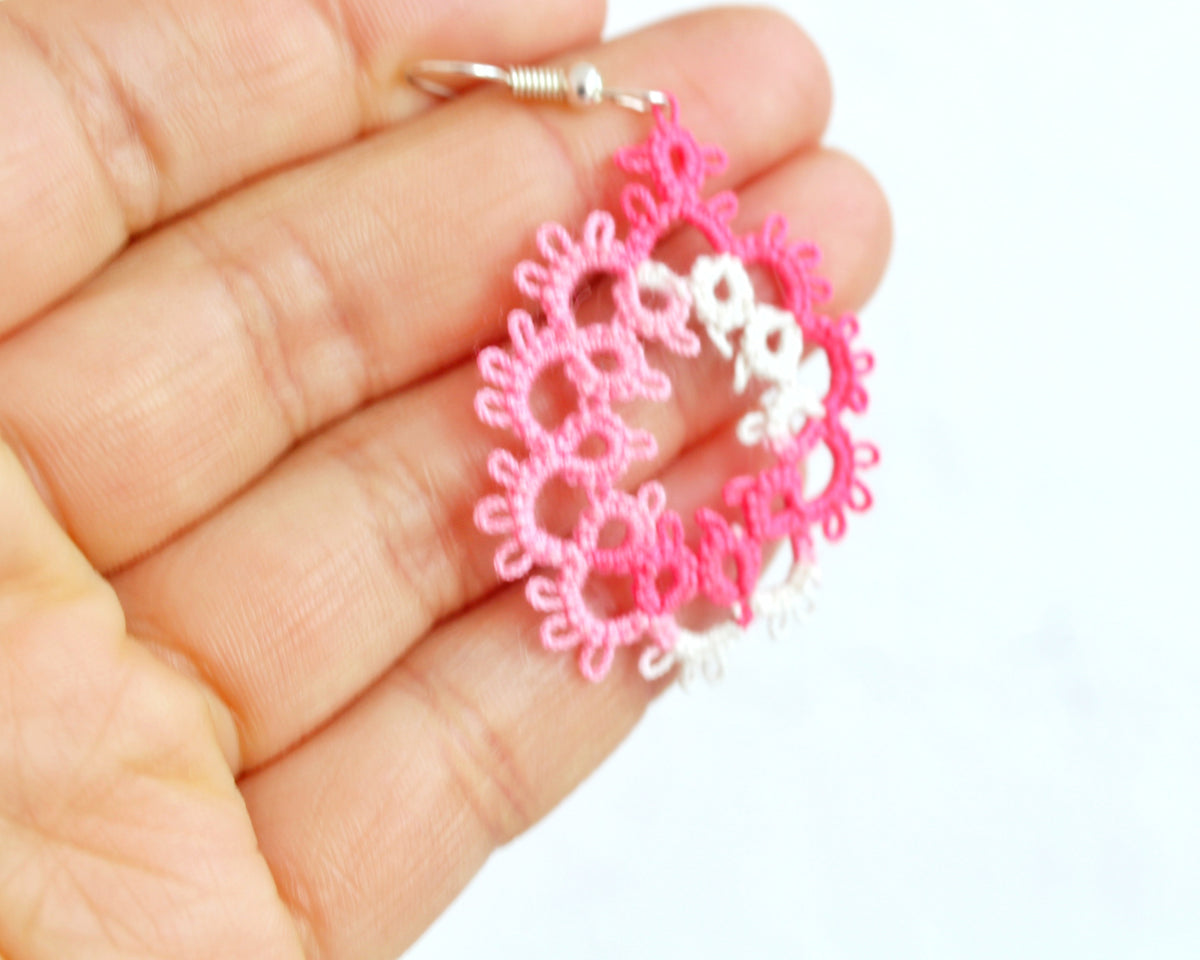 Aretes Frivolite Rosa Blanco