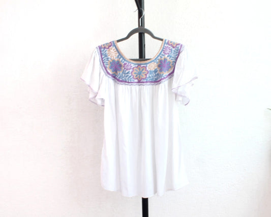 Blusa Aguacatenango Blanco Lila Azul