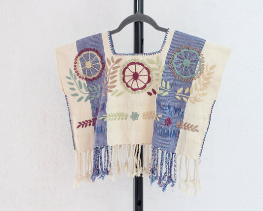 Crop Top Flores Rococo Blanco Azul