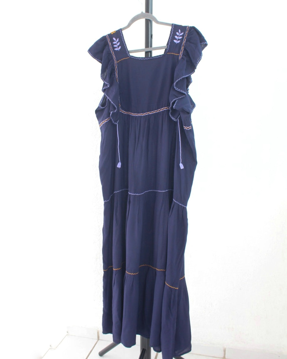 Vestido Josefina Azul Marino Amarillo Unitalla