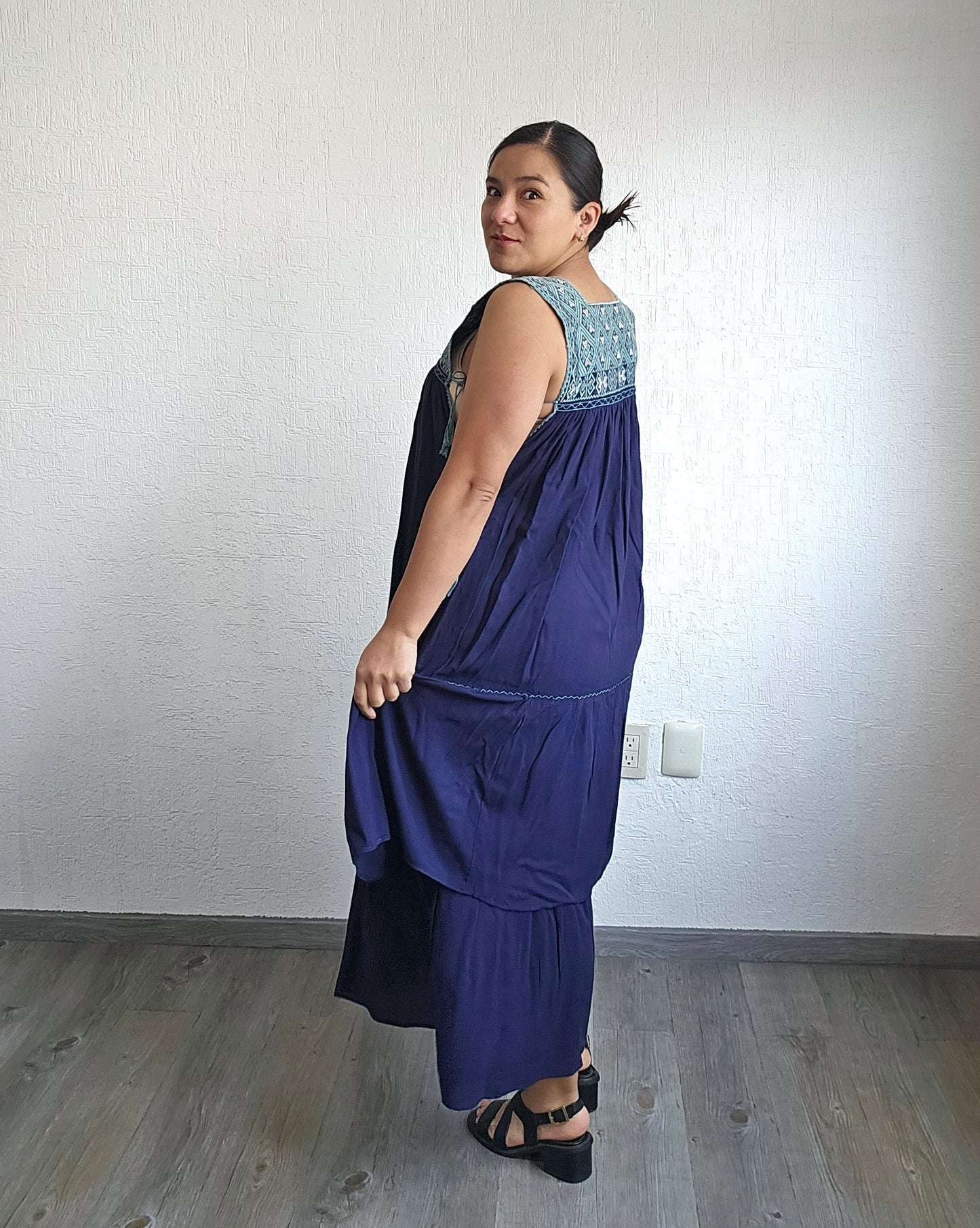 Vestido Teresa Azul Marino Menta Telar Unitalla