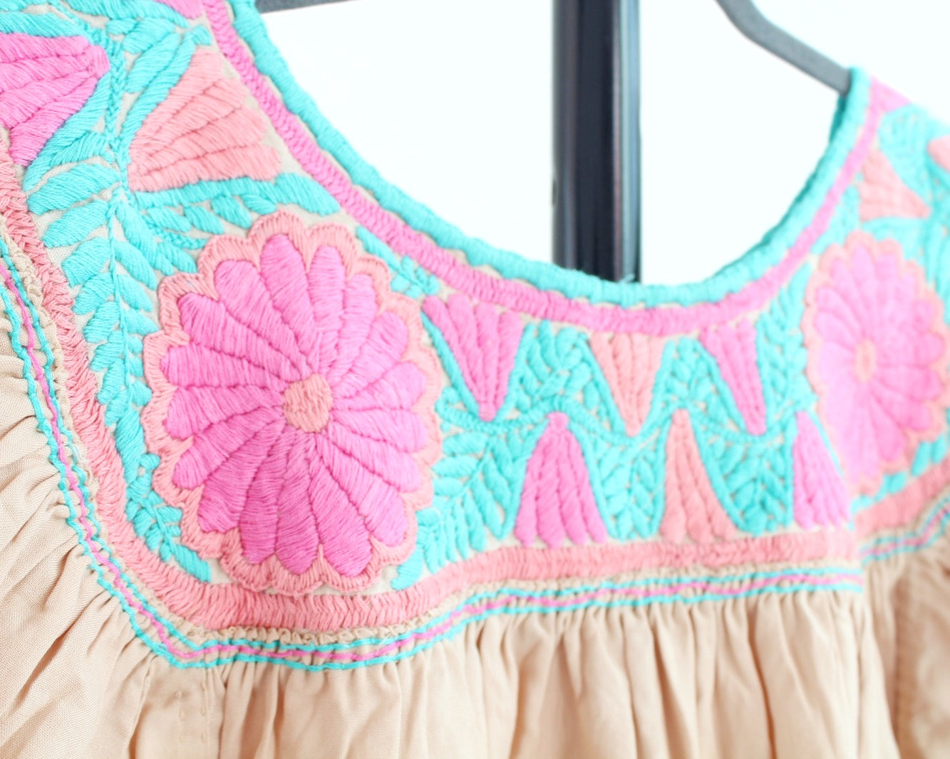 Blusa Aguacatenango Beige Rosa Turquesa