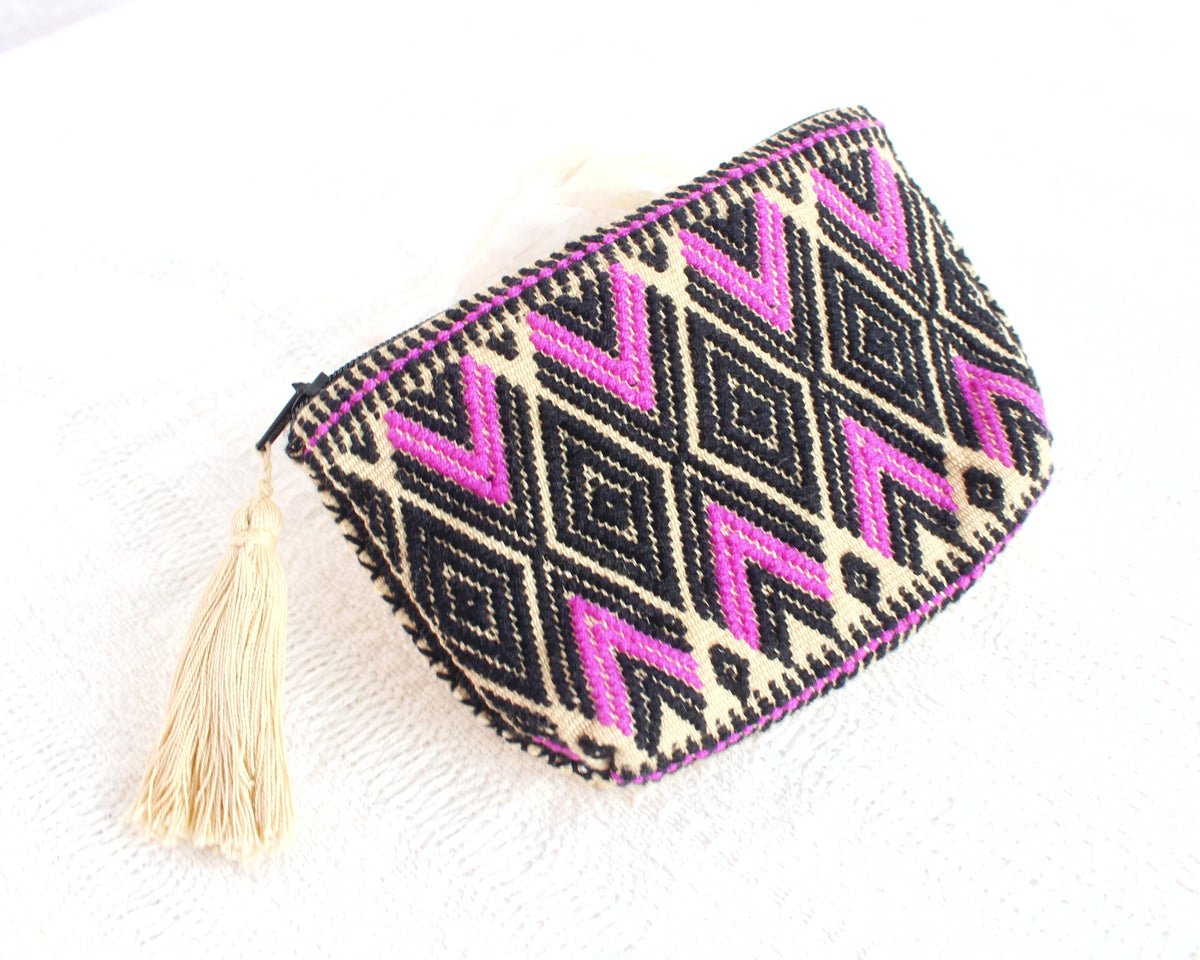 Monedero Flores Beige Rosa Negro