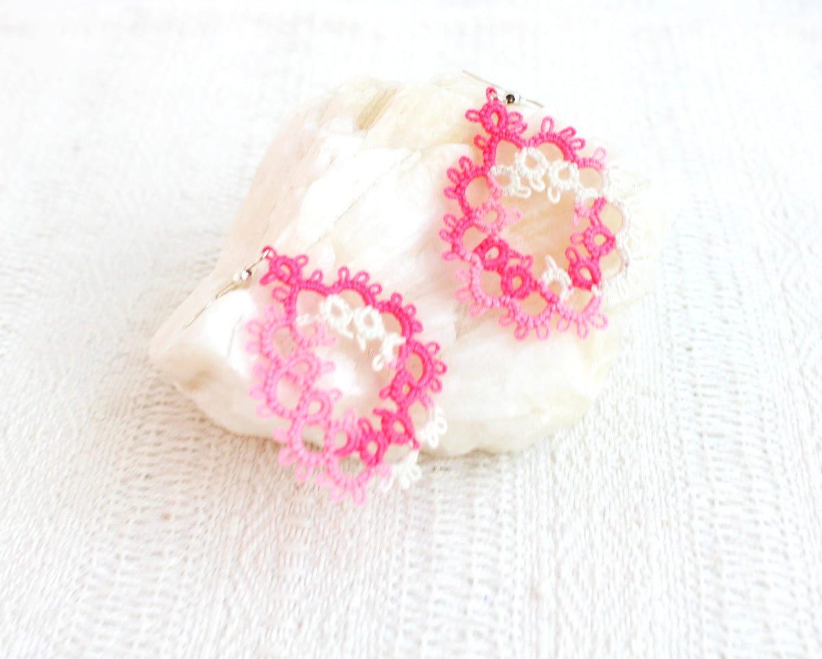 Aretes Frivolite Rosa Blanco