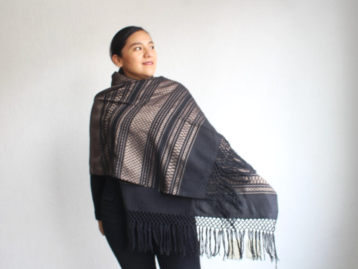 Rebozo Martha Negro Dorado