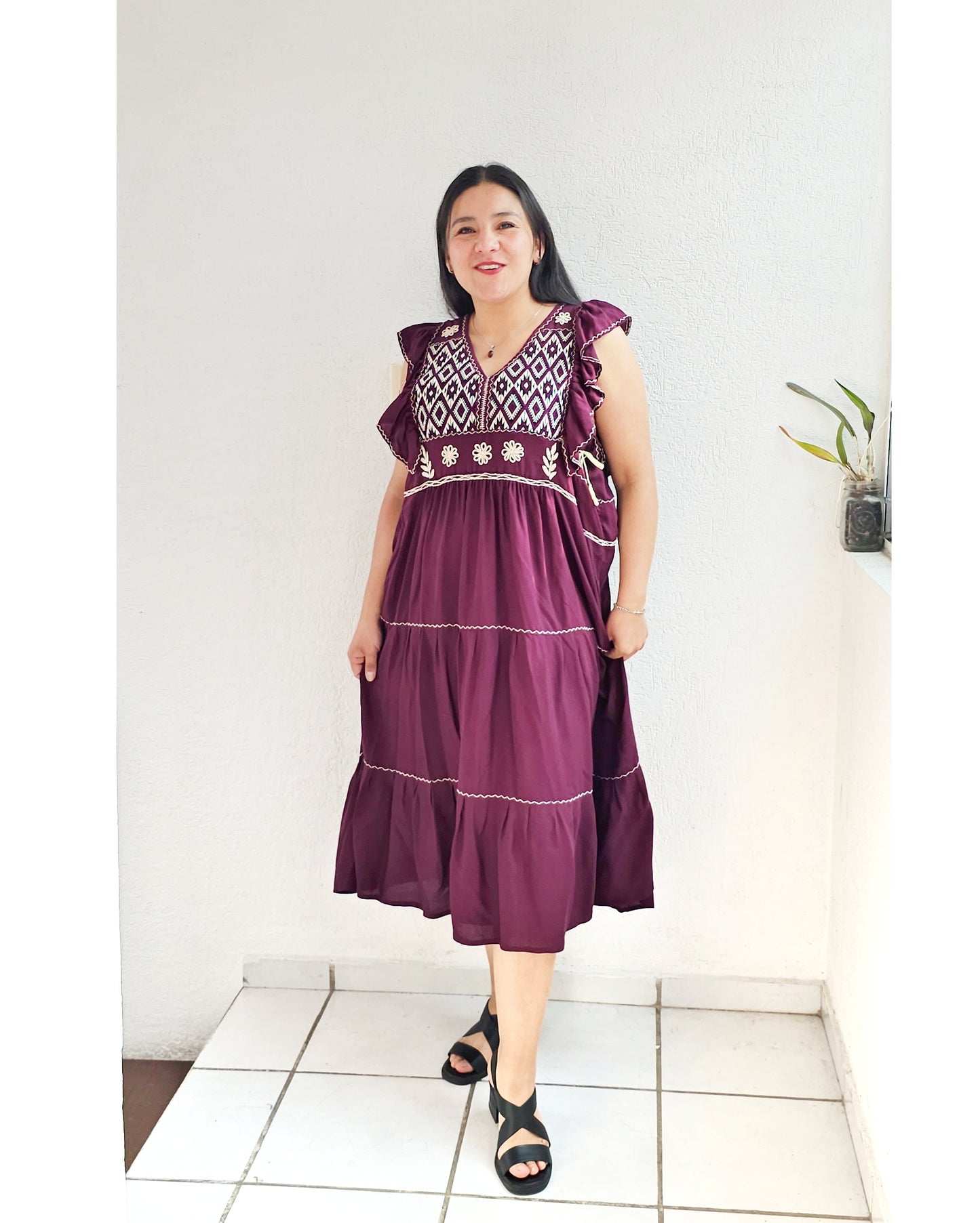Vestido Antonia Vino Negro Blanco 2XL