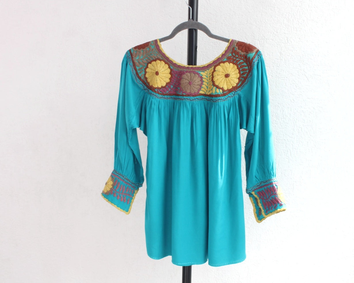 Blusa Aguacatenango Turquesa Amarillo Unitalla