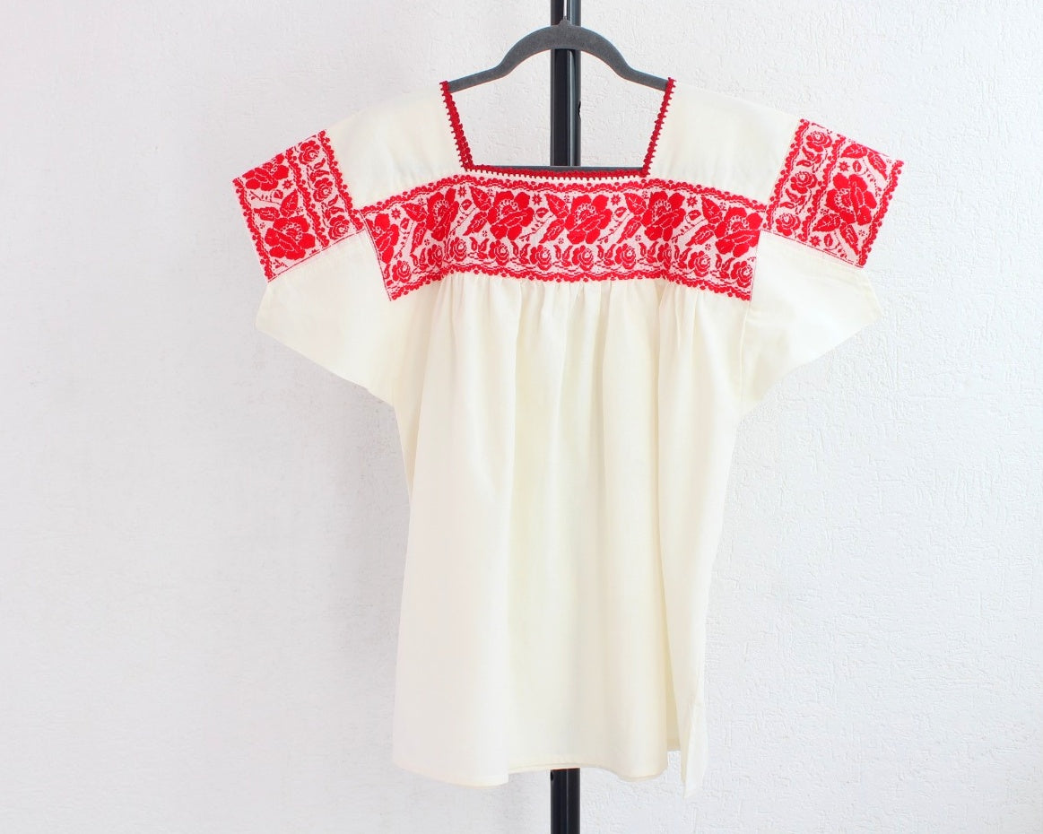 Blusa Tradicional Bordada Rosas Rojo L