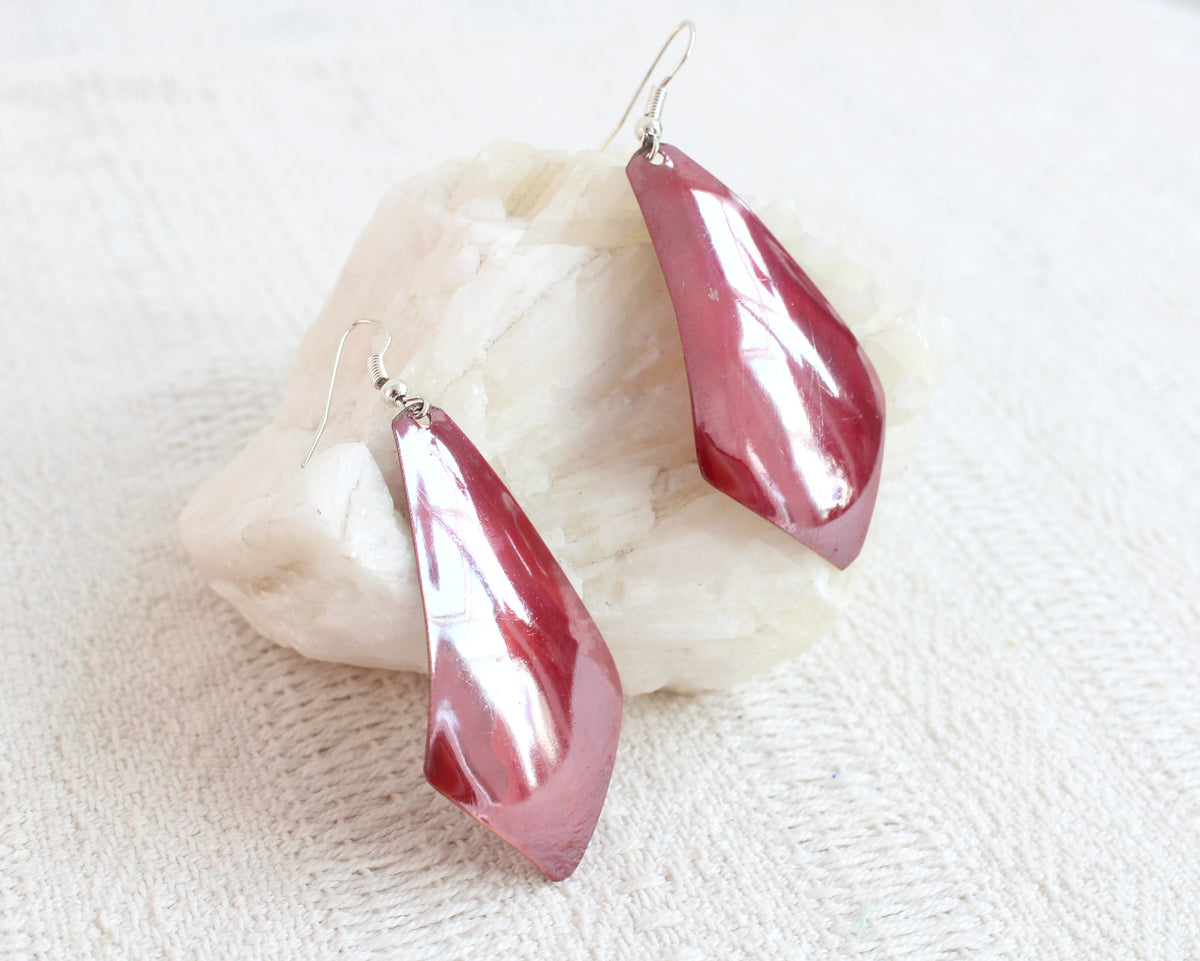 Aretes Cobre Rombos Rojo
